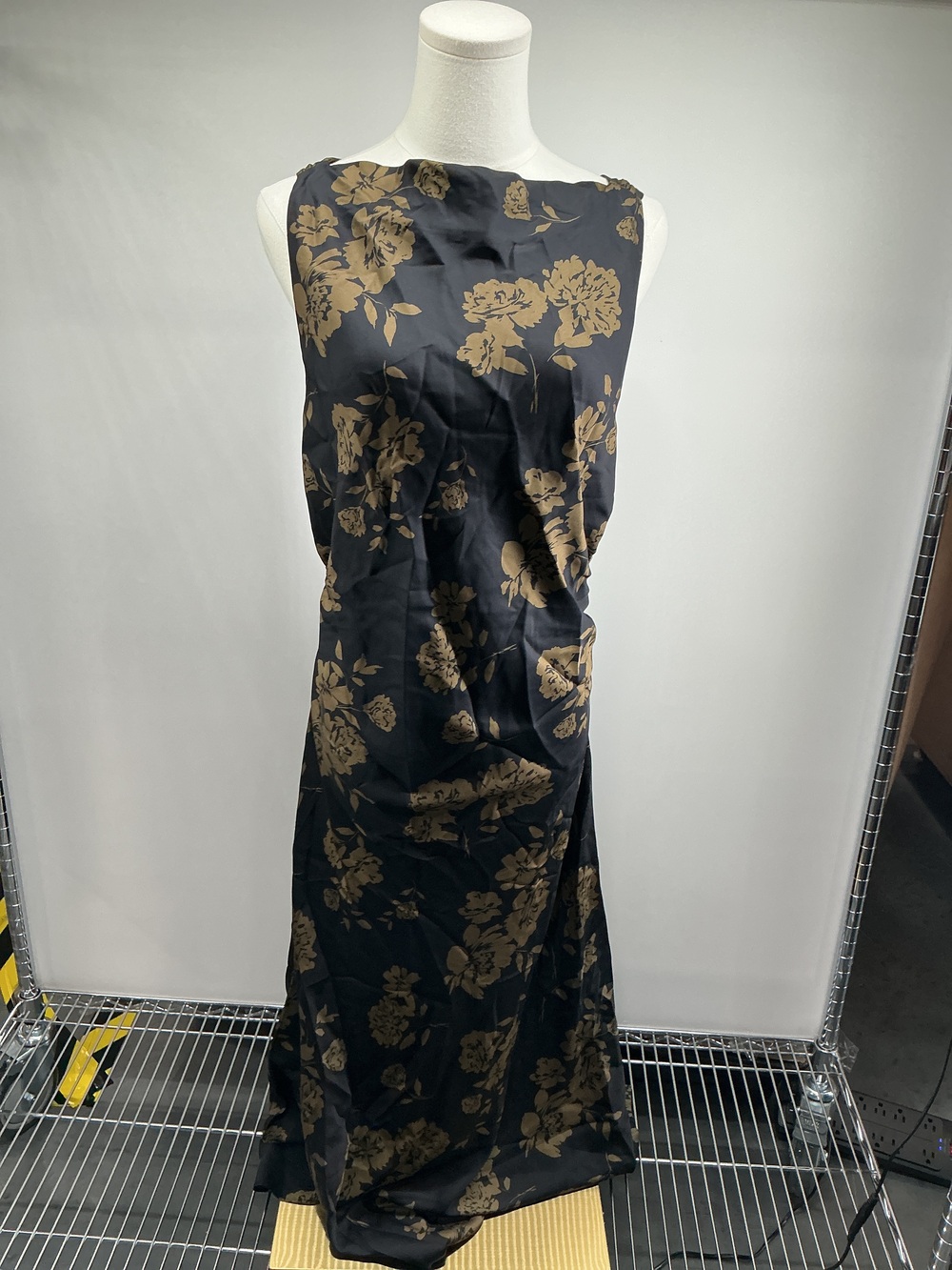 Washable Stretch Silk High Neck Midi Dress